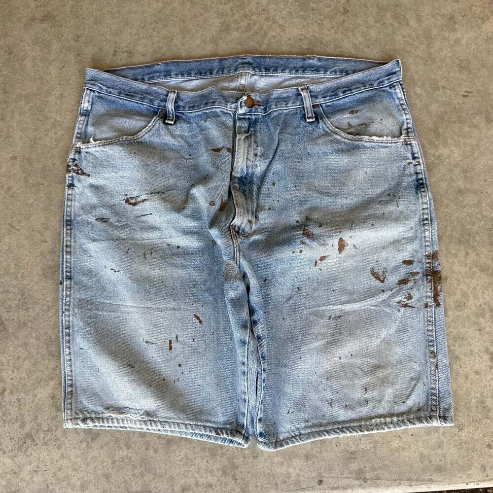 Rustler Vintage Light Wash Denim Cutoff Shorts with Paint Splatter